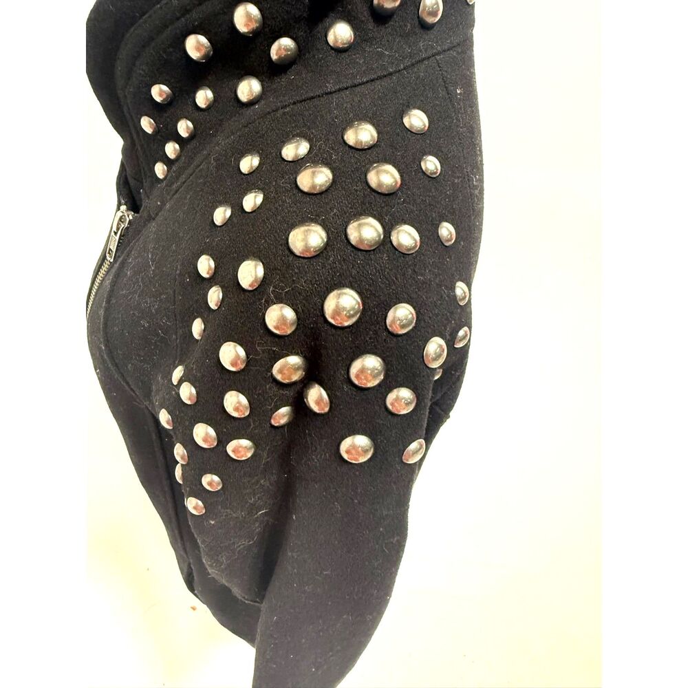 H&M black wool studded shoulder long moto jacket - Picture 5 of 10
